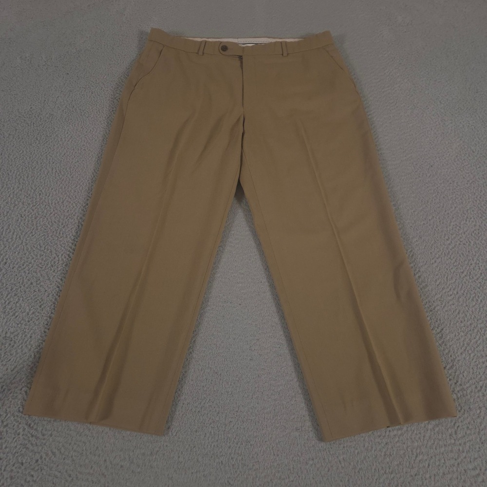 Ballin Pants Mens 38x29 Tan Pleated Super 120s Wool Straight Leg Dress Trousers
